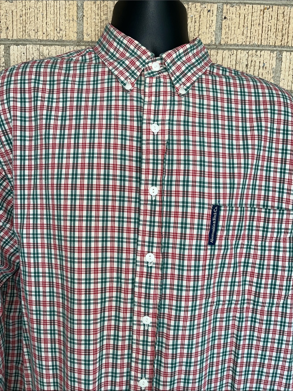 80s Abercrombie & Fitch The Big Shirt Men’s L Red Cream Green Plaid Button Down